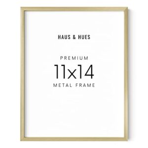 HAUS AND HUES 11x14 Gold Poster Frame - 11x14 Picture Frame Gold, Gold Certificate Frame, Aluminum Diploma Frames 11x14, Gold Picture Frame, Gold Wall Metal Poster Frame (Gold Aluminum Frame)