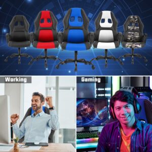 Gaming Chair PC Computer Chair Office Chair for Adult Teen Kids, Ergonomic PU Leather Gamer Chair with Lumbar Support High Back Adjustable Rolling Swivel Desk Chair, Blue