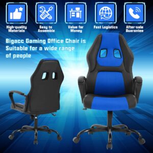 Gaming Chair PC Computer Chair Office Chair for Adult Teen Kids, Ergonomic PU Leather Gamer Chair with Lumbar Support High Back Adjustable Rolling Swivel Desk Chair, Blue