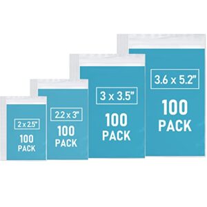 Small Plastic Bags, 400 PCS Mini Baggies, 4 Assorted Sizes, Transparent Jewelry Bags, Mini Zip lock Bags, Resealable Poly Bags for Pill, Beads, Screws, Packaging