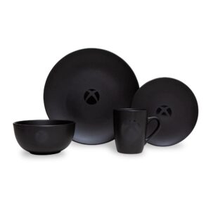 ukonic xbox matte black 8-piece ceramic dinnerware set | includes salad plates, soup bowls, mugs