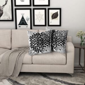 Kawani Black Pillow Covers 18X18 in Black White Grey Dahlias Floral Geometric Couch Pillow Cases with Zipper Set of 2 Farmhouse Rustic Home Decor for Living Room Bedroom Bed Cushion Outdoor