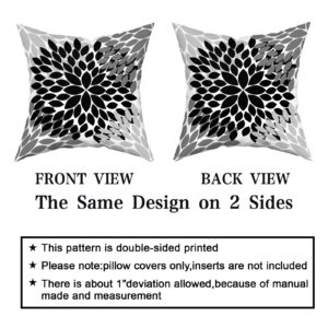 Kawani Black Pillow Covers 18X18 in Black White Grey Dahlias Floral Geometric Couch Pillow Cases with Zipper Set of 2 Farmhouse Rustic Home Decor for Living Room Bedroom Bed Cushion Outdoor