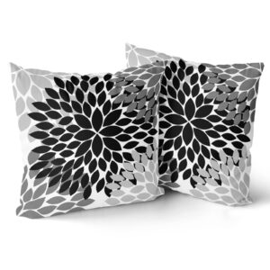 Kawani Black Pillow Covers 18X18 in Black White Grey Dahlias Floral Geometric Couch Pillow Cases with Zipper Set of 2 Farmhouse Rustic Home Decor for Living Room Bedroom Bed Cushion Outdoor