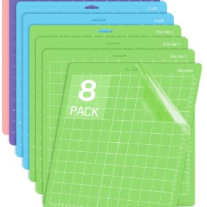 Gwybkq Cutting Mat for Cricut Maker 3/Maker/Explore 3/Air 2/Air/One 8 Pack 12x12 VarietyGrip Cut Replacement Accessories Green/Blue/Purple/Pink Card Adhesive Sticky Pads