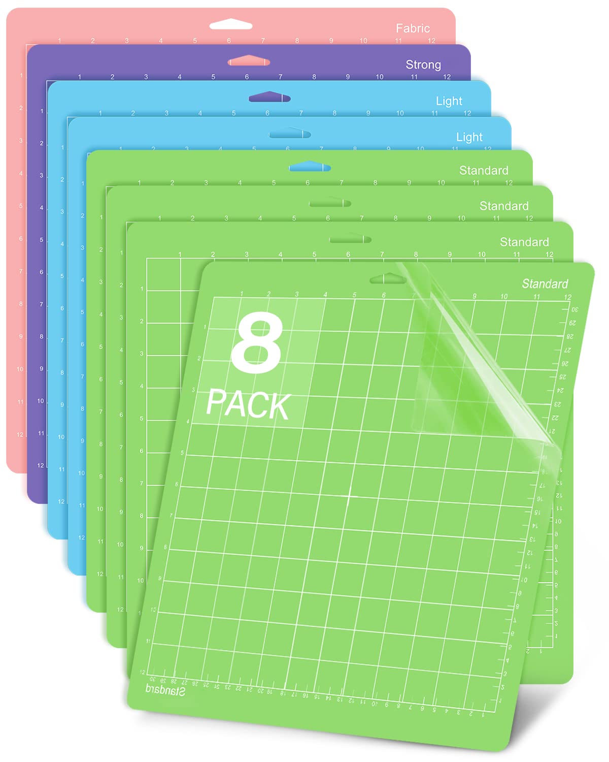 Gwybkq Cutting Mat for Cricut Maker 3/Maker/Explore 3/Air 2/Air/One 8 Pack 12x12 VarietyGrip Cut Replacement Accessories Green/Blue/Purple/Pink Card Adhesive Sticky Pads