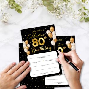 80th Birthday Invitation Cards with Envelopes - Classic Gold Theme Fill in The Blank Birthday Party Invite Cards, for Man, Woman Entertain Banquet Party Supplies, 20 Invites With Envelopes - B20