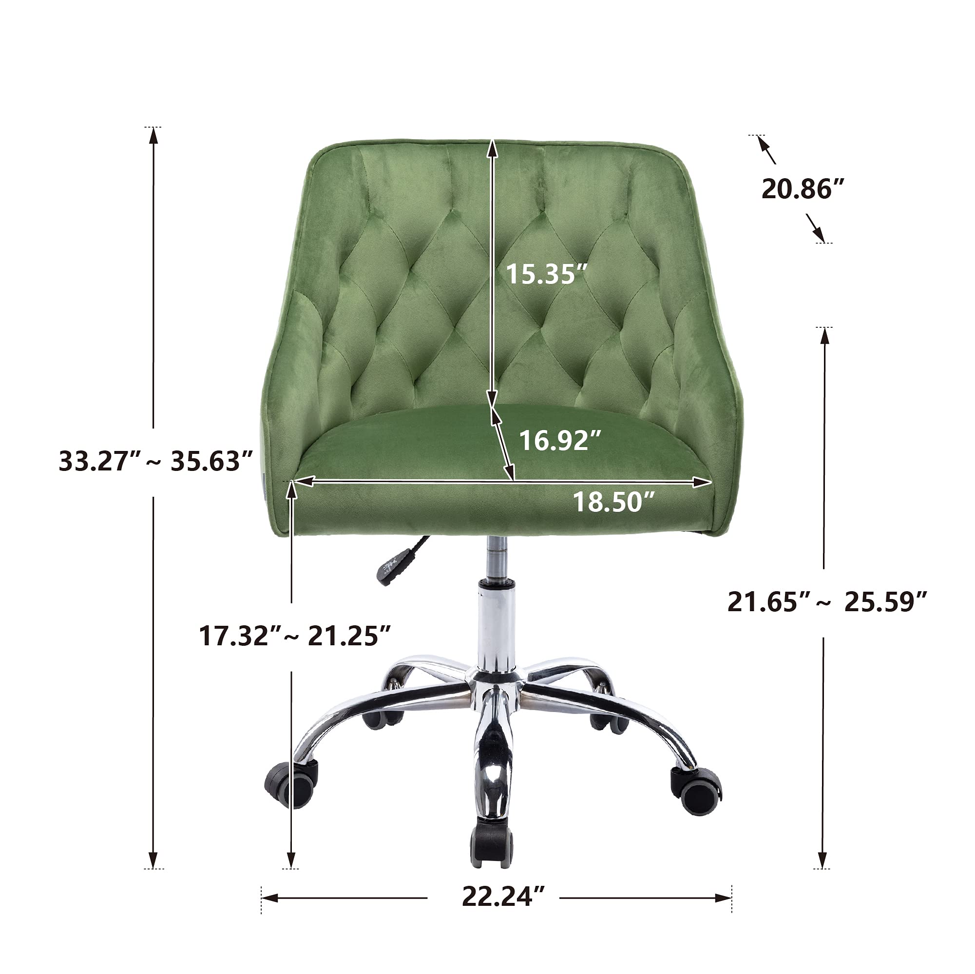 CNANXU Velvet Swivel Shell Chair with Adjustable Height,Accent Swivel Desk Chair,Modern Leisure office Chair for Living Room (Green)