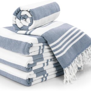 Utopia Towels - 4 Pack Turkish Beach Towel (40 x 72 Inches) - 100% Cotton Oversized Sand Free Lightweight Quick-Dry Turkish Towel, Prewashed for Soft Feel, Large Peshtemal Towel (Denim Blue)