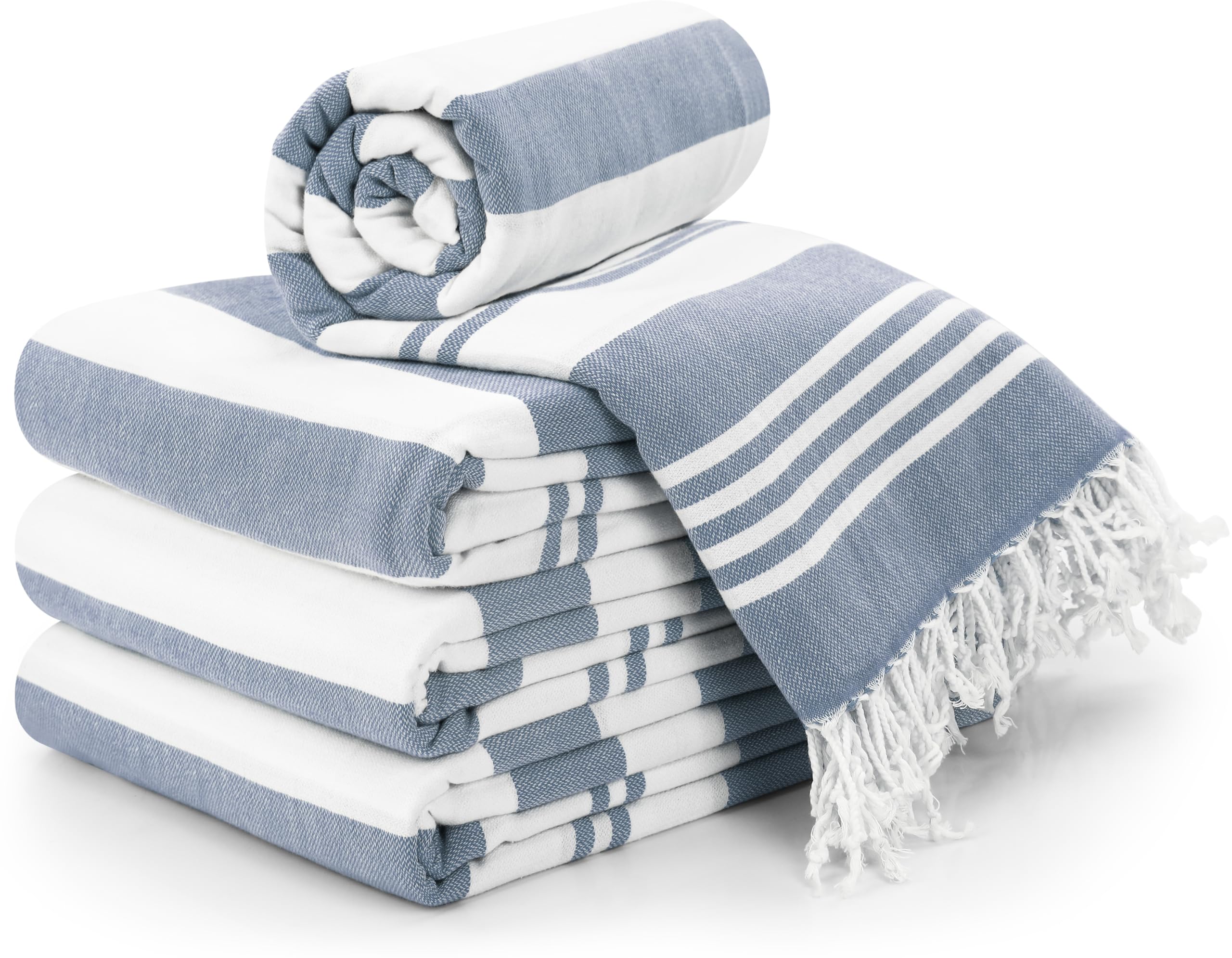 Utopia Towels - 4 Pack Turkish Beach Towel (40 x 72 Inches) - 100% Cotton Oversized Sand Free Lightweight Quick-Dry Turkish Towel, Prewashed for Soft Feel, Large Peshtemal Towel (Denim Blue)