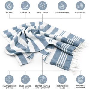 Utopia Towels - 4 Pack Turkish Beach Towel (40 x 72 Inches) - 100% Cotton Oversized Sand Free Lightweight Quick-Dry Turkish Towel, Prewashed for Soft Feel, Large Peshtemal Towel (Denim Blue)