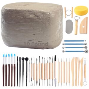 reart natural air-dry modeling clay - 10lbs with 40 pcs pottery sculpting tool set, all-purpose clay (gray)