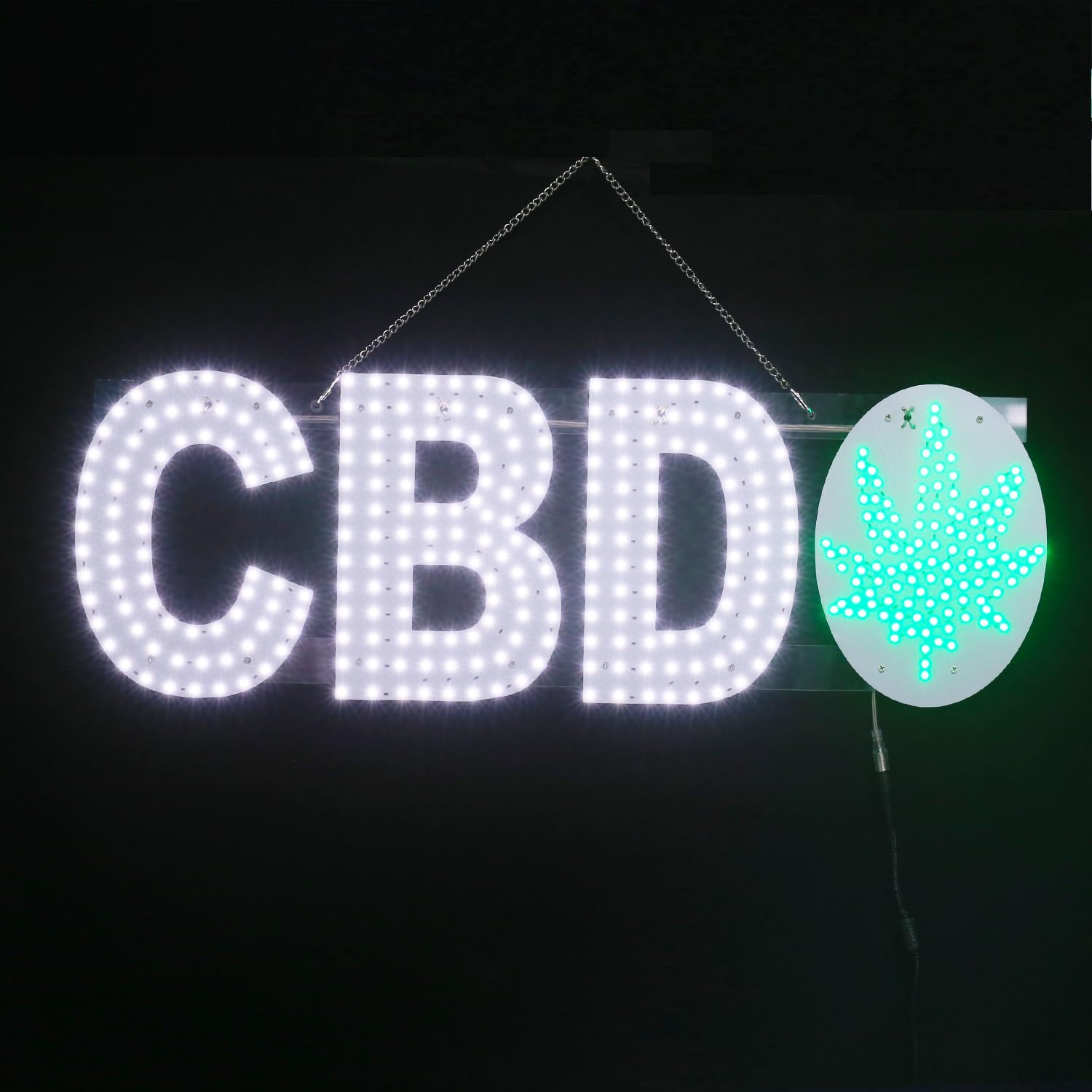 30"x10" Large LED CBD Signs for Smoke Shops, Super Bright Unique Design CBD Sign with Hanging Installation, High Visibility CBD Sign for Stores Retail Shops Window (White)