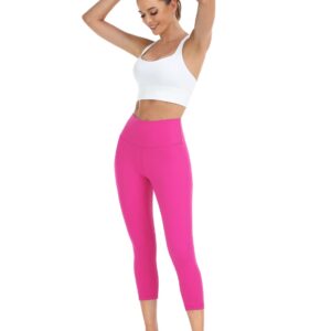 HeyNuts High Waisted Yoga Capris Leggings for Women, Buttery Soft Workout Cropped Pants Compression 3/4 Leggings 21'' Sonic Pink M(8/10)