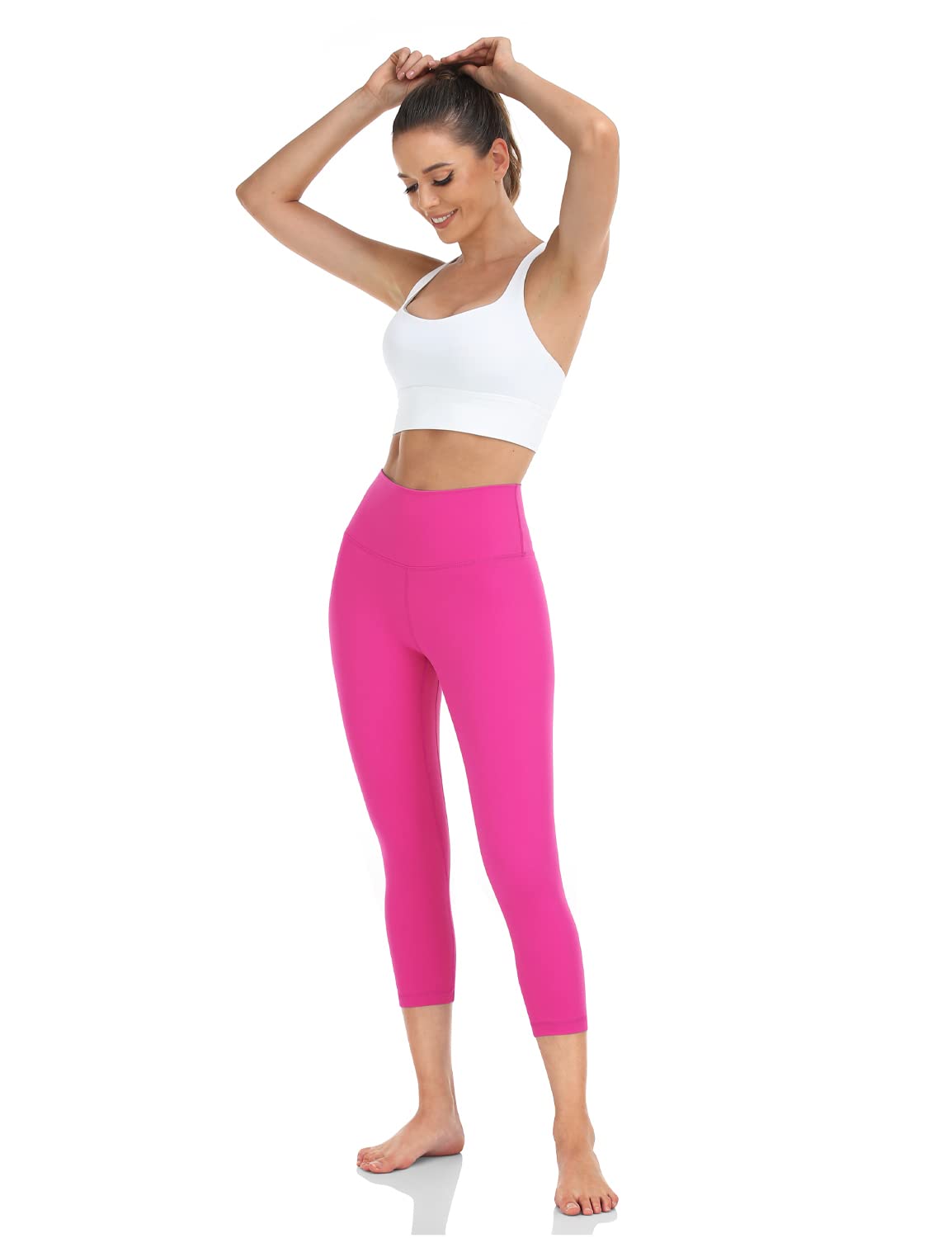 HeyNuts High Waisted Yoga Capris Leggings for Women, Buttery Soft Workout Cropped Pants Compression 3/4 Leggings 21'' Sonic Pink M(8/10)