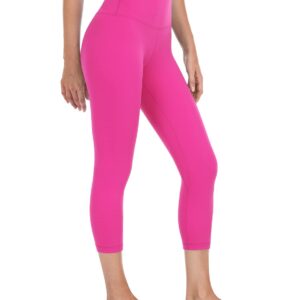 HeyNuts High Waisted Yoga Capris Leggings for Women, Buttery Soft Workout Cropped Pants Compression 3/4 Leggings 21'' Sonic Pink M(8/10)