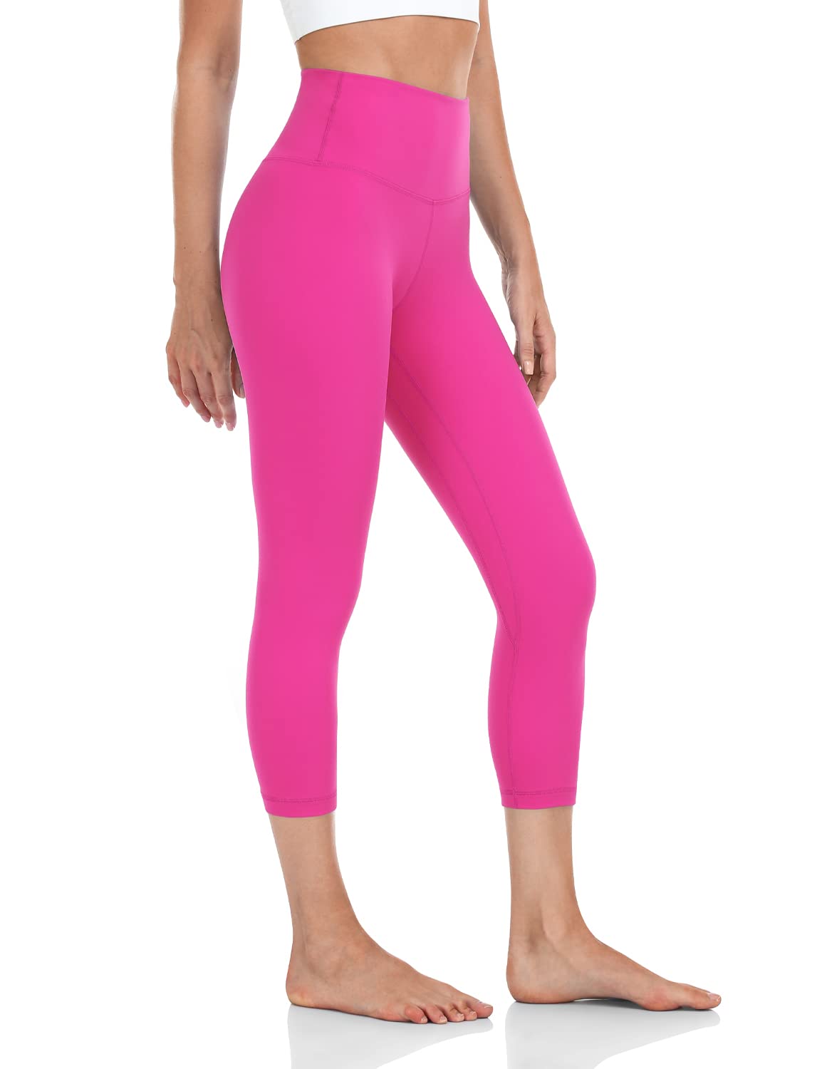 HeyNuts High Waisted Yoga Capris Leggings for Women, Buttery Soft Workout Cropped Pants Compression 3/4 Leggings 21'' Sonic Pink M(8/10)