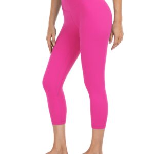 HeyNuts High Waisted Yoga Capris Leggings for Women, Buttery Soft Workout Cropped Pants Compression 3/4 Leggings 21'' Sonic Pink M(8/10)