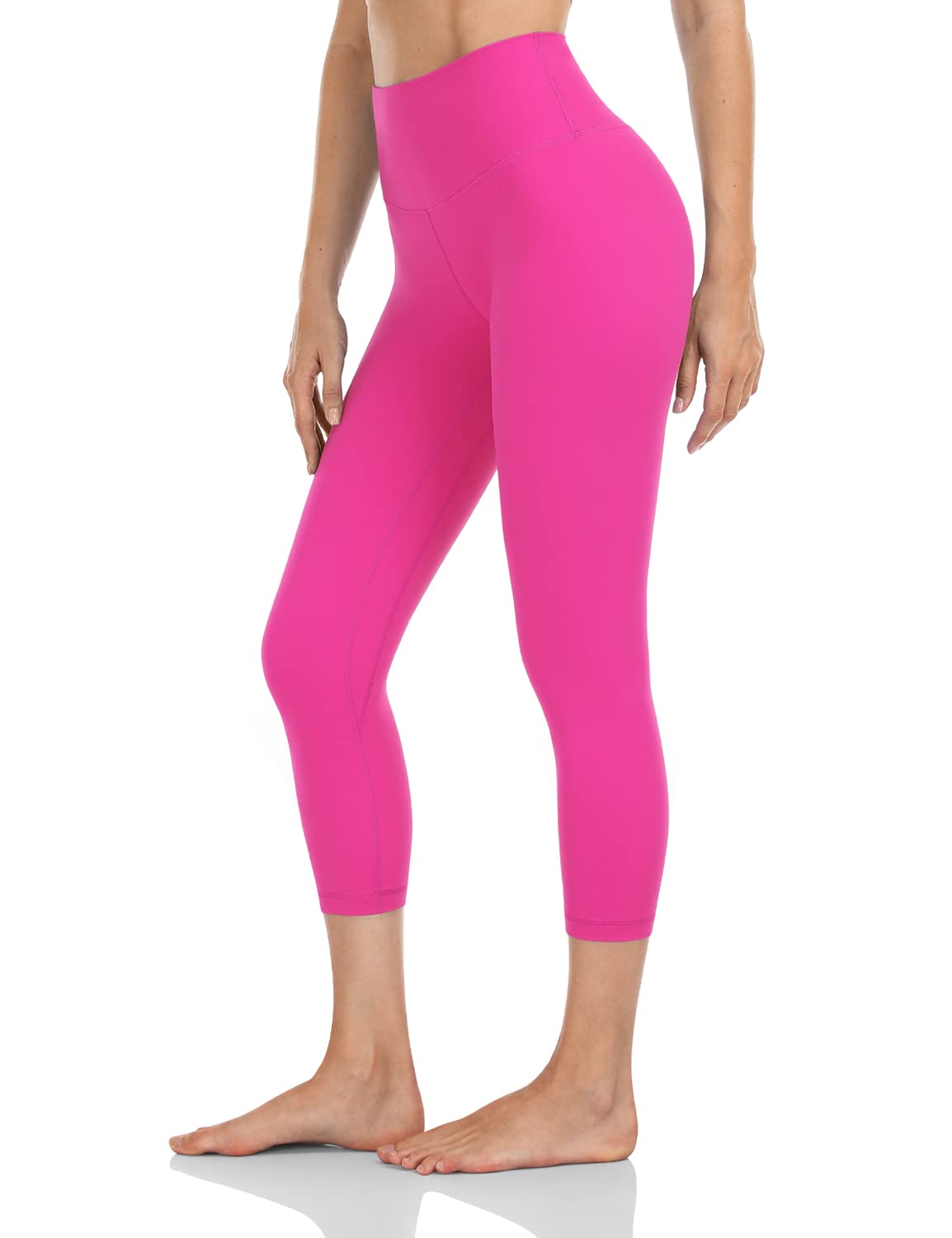 HeyNuts High Waisted Yoga Capris Leggings for Women, Buttery Soft Workout Cropped Pants Compression 3/4 Leggings 21'' Sonic Pink M(8/10)