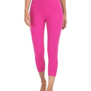 HeyNuts High Waisted Yoga Capris Leggings for Women, Buttery Soft Workout Cropped Pants Compression 3/4 Leggings 21'' Sonic Pink M(8/10)