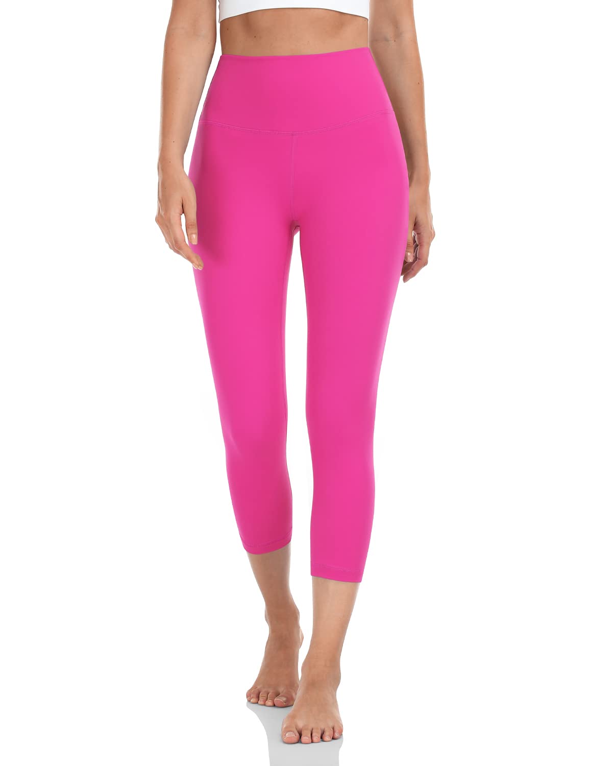 HeyNuts High Waisted Yoga Capris Leggings for Women, Buttery Soft Workout Cropped Pants Compression 3/4 Leggings 21'' Sonic Pink M(8/10)