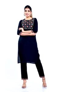 vihaan impex black kurti for women kurta set with pant 3/4 sleeve