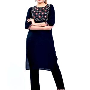 Vihaan Impex Black Kurti for Women Kurta Set with Pant 3/4 Sleeve