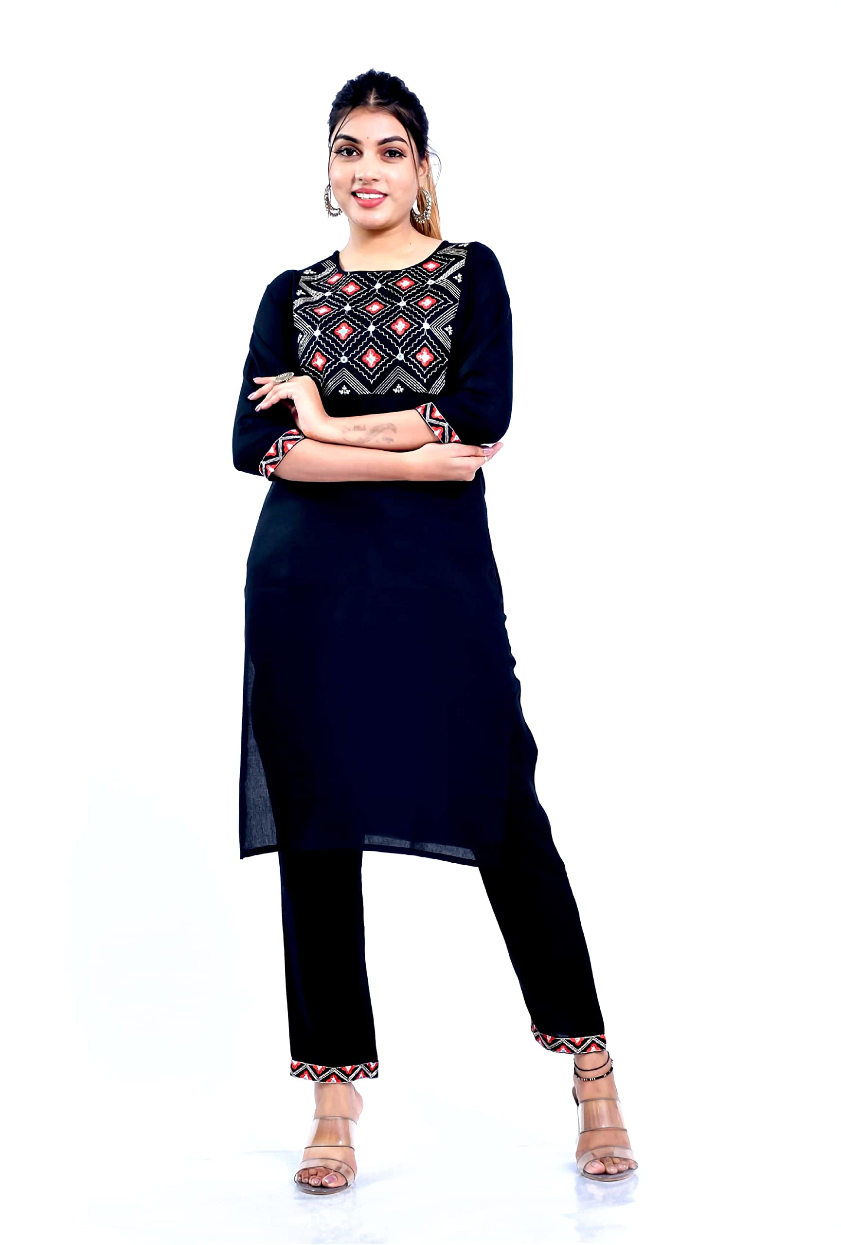 Vihaan Impex Black Kurti for Women Kurta Set with Pant 3/4 Sleeve