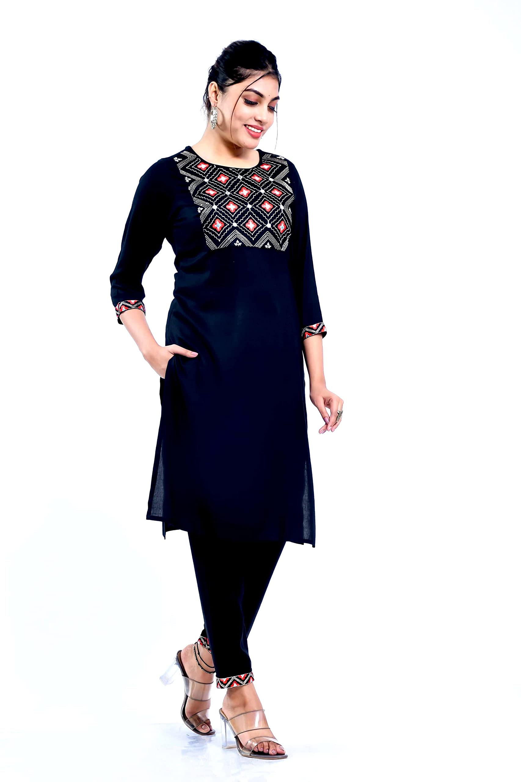 Vihaan Impex Black Kurti for Women Kurta Set with Pant 3/4 Sleeve