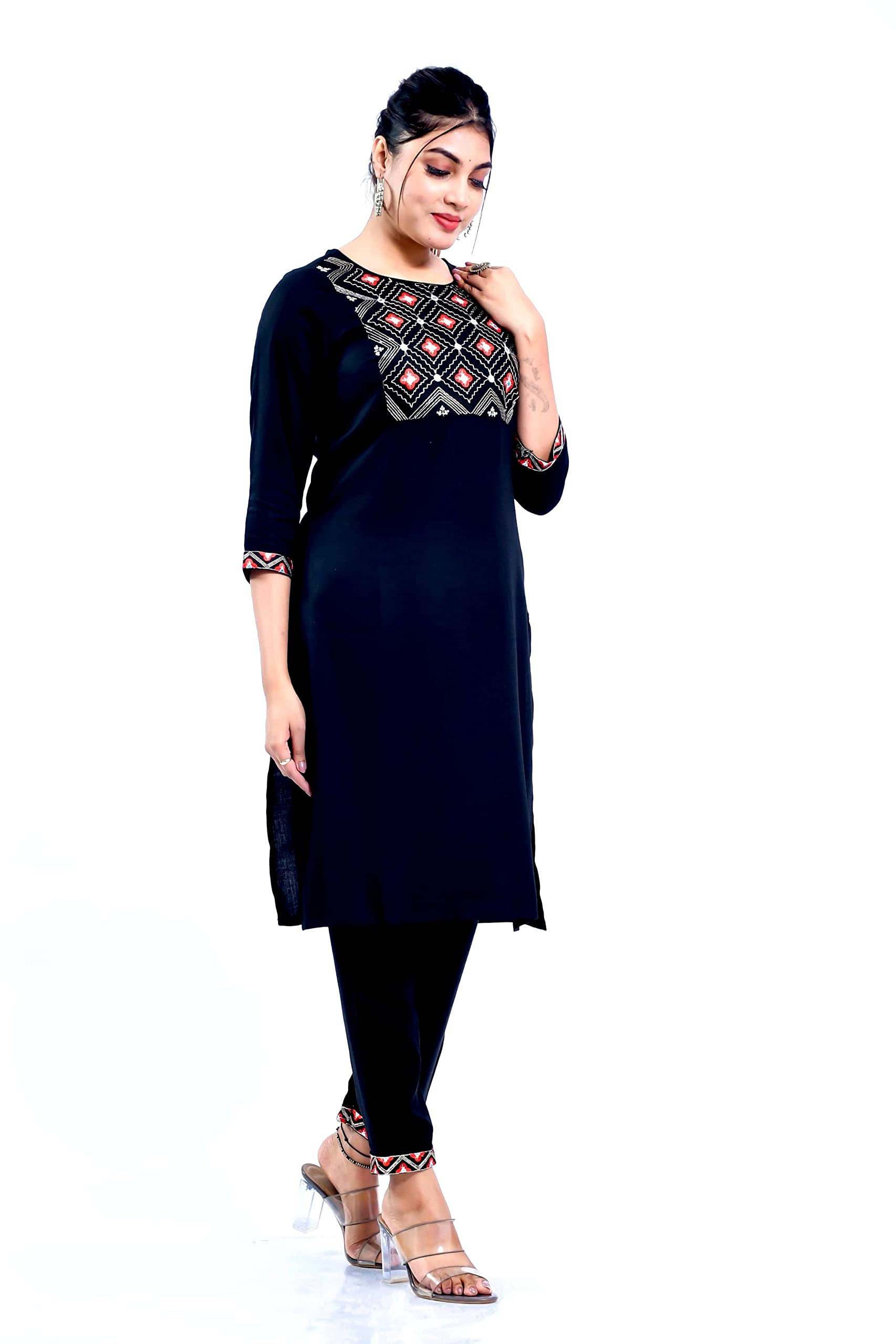 Vihaan Impex Black Kurti for Women Kurta Set with Pant 3/4 Sleeve