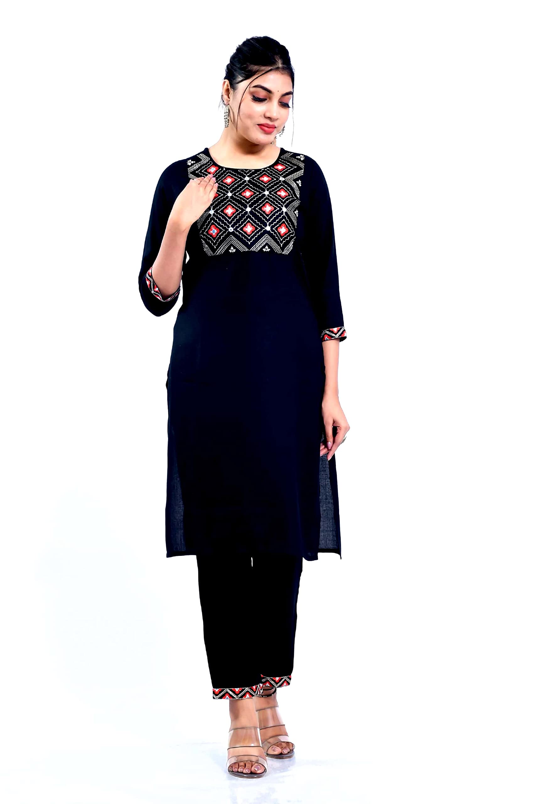 Vihaan Impex Black Kurti for Women Kurta Set with Pant 3/4 Sleeve