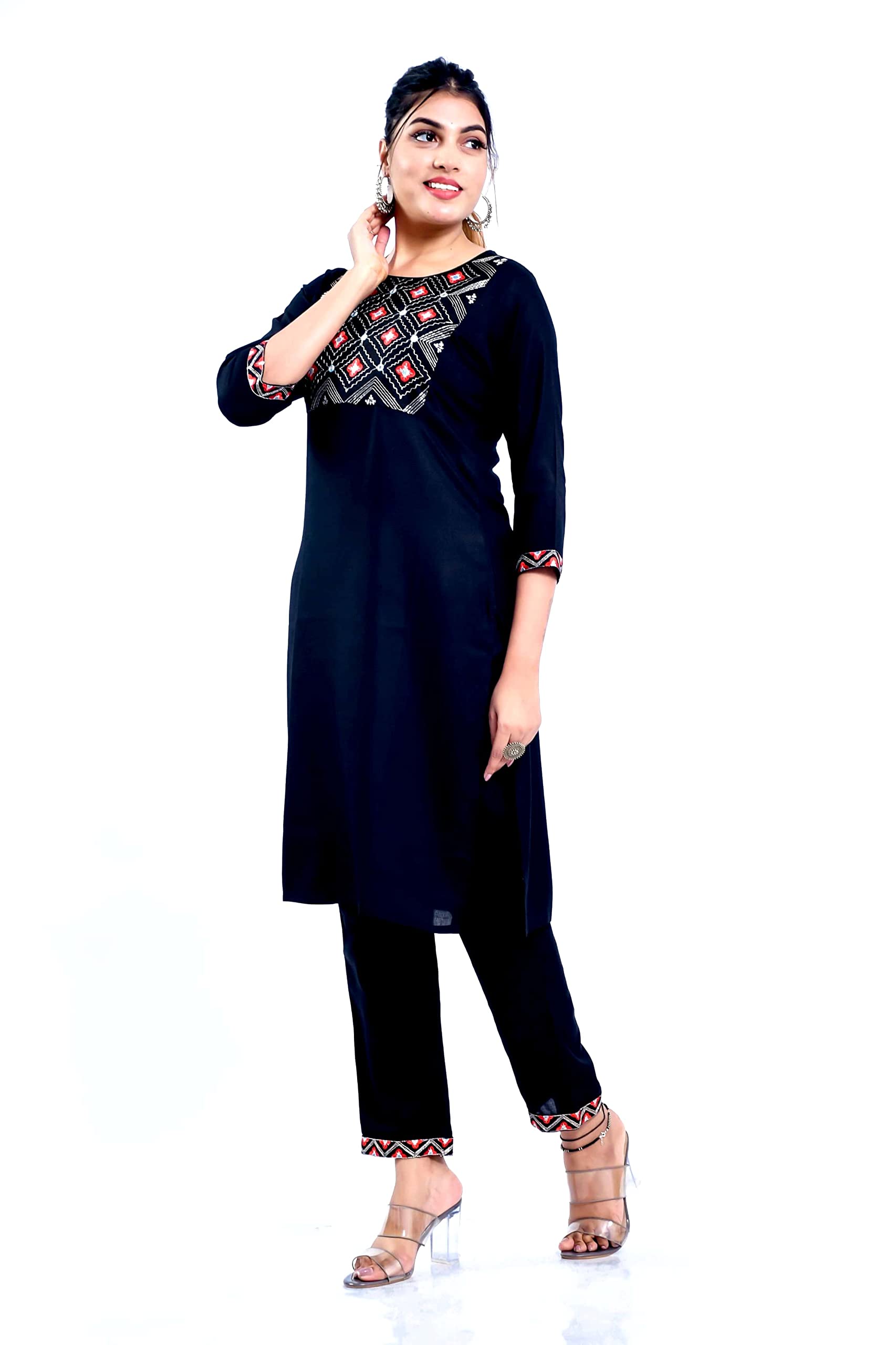 Vihaan Impex Black Kurti for Women Kurta Set with Pant 3/4 Sleeve