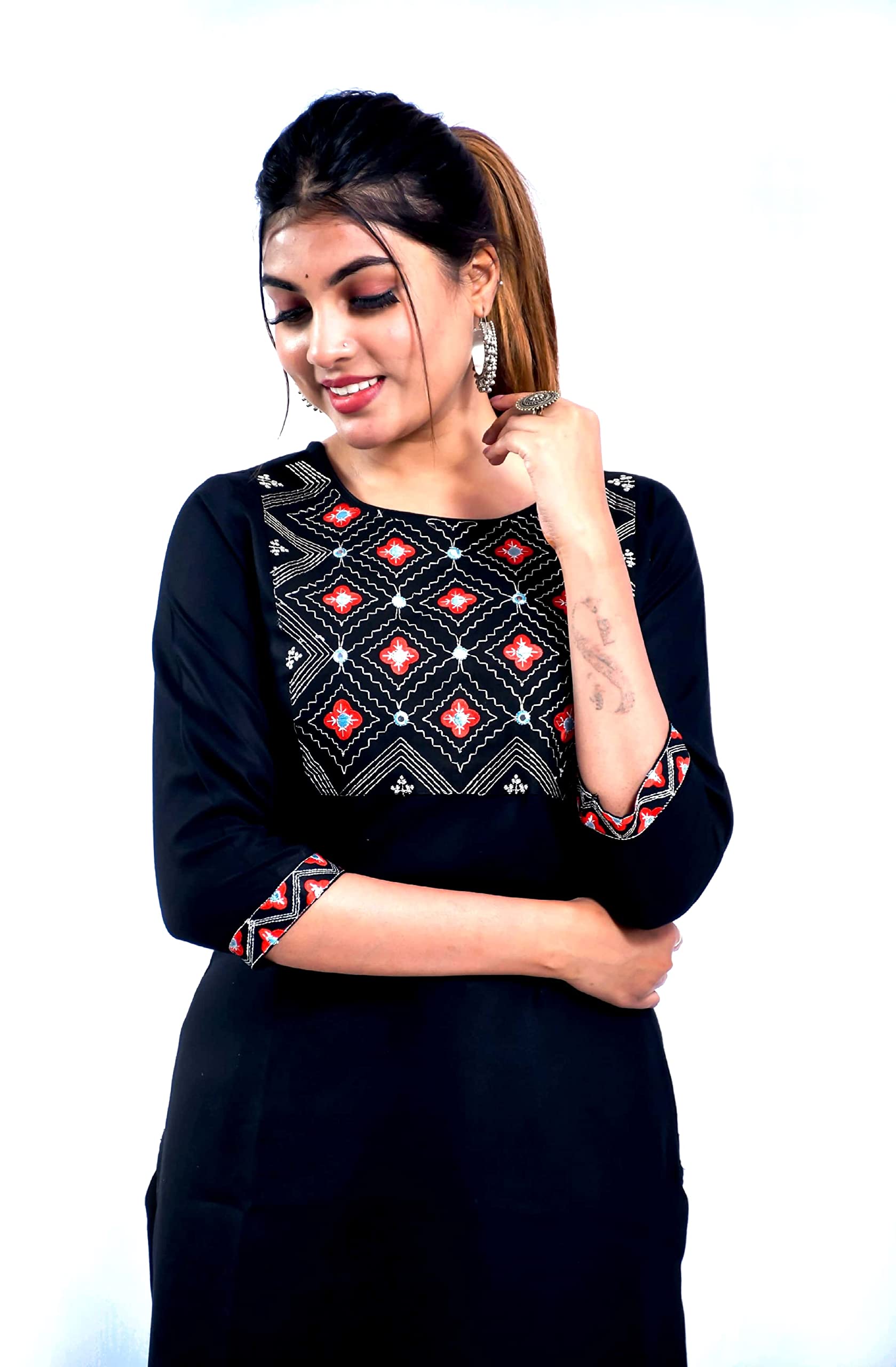 Vihaan Impex Black Kurti for Women Kurta Set with Pant 3/4 Sleeve