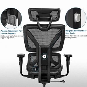 OUTFINE Back Height Adjustable High Back Mesh Chair, Adjustable Chair Back 3 Level Lock Function, 2D Adjustable Armrest, Adjustable Headrest and Adjustable Lumbar Support, Tilt, 300LBS