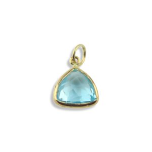 blue topaz checkerboard charm 8mm trillion cut handmade in 14k yellow gold