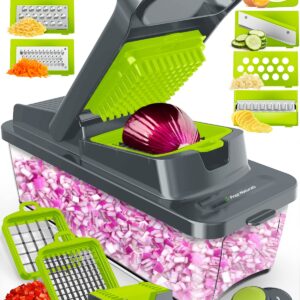 PrepNaturals 12 in 1 Vegetable Chopper with Container, Veggie Chopper, Vegetable Cutter, Food Chopper & Onion Chopper - Onion Chopper Dicers, Choppers, Mandoline Slicer for Kitchen (Green)