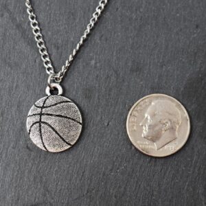 Personalized Basketball Charm Pendant in Silver Plated Pewter on Stainless Steel Curb Chain. Boy’s Necklace. Boys Necklace. Basketball Gift