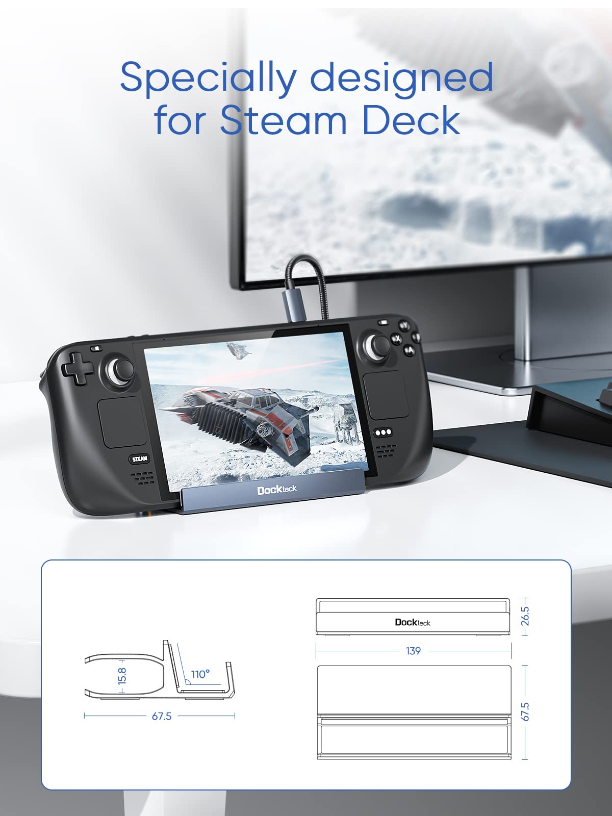 dockteck Steam Deck Stand Base, Steam Deck Holder Base with Anti-Slip Silicone Pad, Steam Deck Base, Accessories for Steam Deck/Switch/iPad/Phone