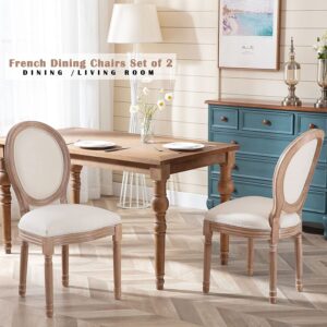 Nrizc French Dining Chairs Set of 6, French Country, Vintage Farmhouse Dining Chairs with Round Back, Solid Wood Beige Fabric Dining Room Chairs, for Kitchen, Bedroom