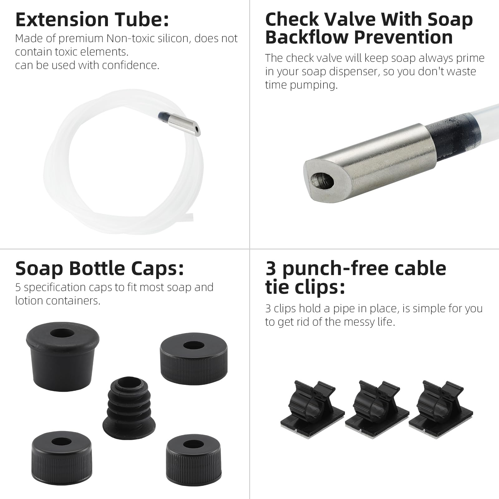 Sink Soap Dispenser Extension Tube Kit, 47" Under Counter Gappo Soap Dispenser Tube with Upgraded Metal Check Valve for Kitchen Sink, Never Fill The Little Bottle Again White