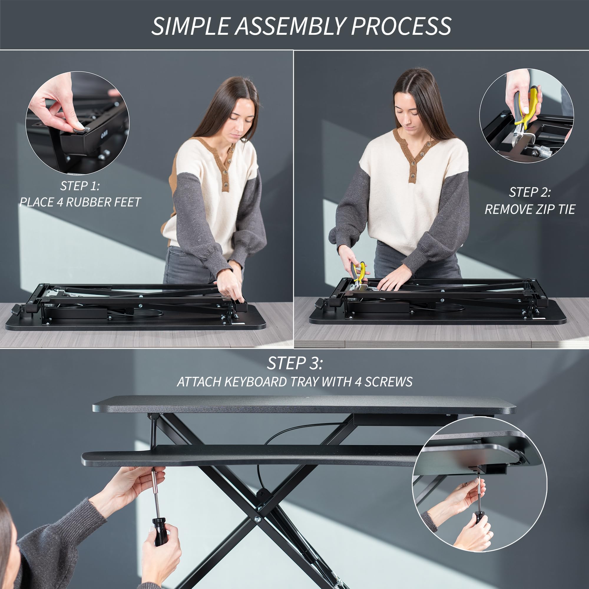 VIVO 32 inch Carbon Fiber Desk Converter, K Series, Height Adjustable Sit to Stand Riser, Dual Monitor and Laptop Workstation with Wide Keyboard Tray, Black, DESK-V000KR