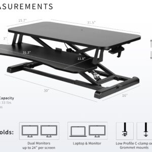 VIVO 32 inch Carbon Fiber Desk Converter, K Series, Height Adjustable Sit to Stand Riser, Dual Monitor and Laptop Workstation with Wide Keyboard Tray, Black, DESK-V000KR