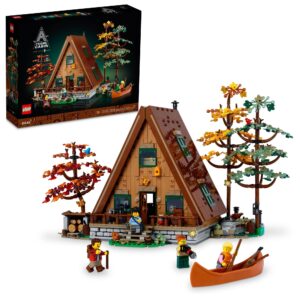 lego ideas a-frame cabin 21338 collectible display set, buildable model kit for adults, gift for nature and architecture lovers, includes 4 customizable minifigures and 11 animal figures