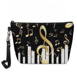 hugs idea music notes piano keyboard makeup bag cosmetic case organizer holder for women girls purse lightweight zipper closure clutch portable