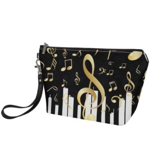 HUGS IDEA Music Notes Piano Keyboard Makeup Bag Cosmetic Case Organizer Holder for Women Girls Purse Lightweight Zipper Closure Clutch Portable