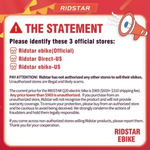 Ridstar 1000W 30MPH Fat Tire Electric Motorcycle with Removable 48V20Ah Battery and Full Suspension