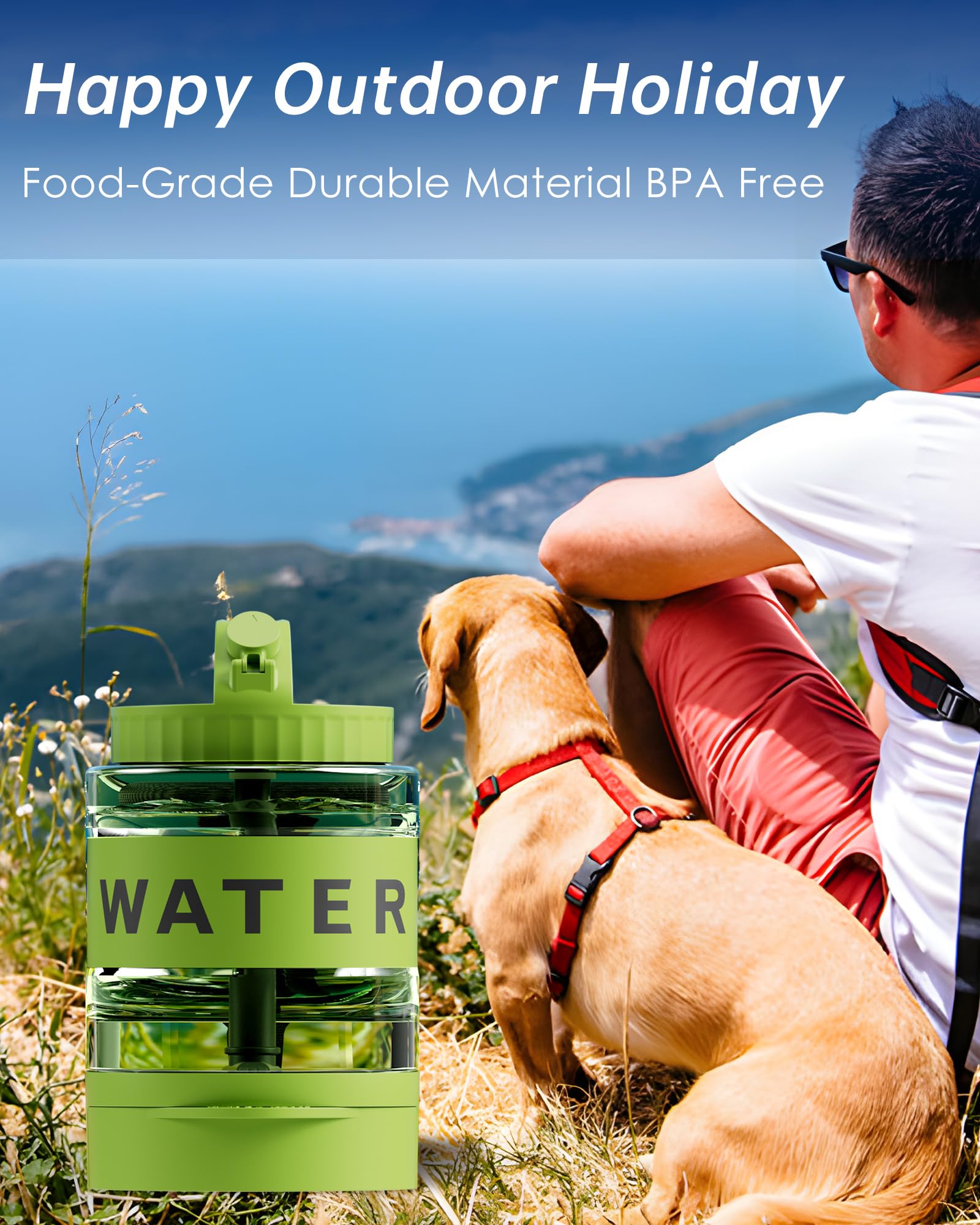 77oz Dog Water Bowl Dispenser, Dog Camping Essentials,Large Dog Travel Water Bottle with Pull-Out Drinking Bowl, Portable for Dog, Dog Beach Essentials Accessories, Car Water Bowl for Dogs, Bpa Free