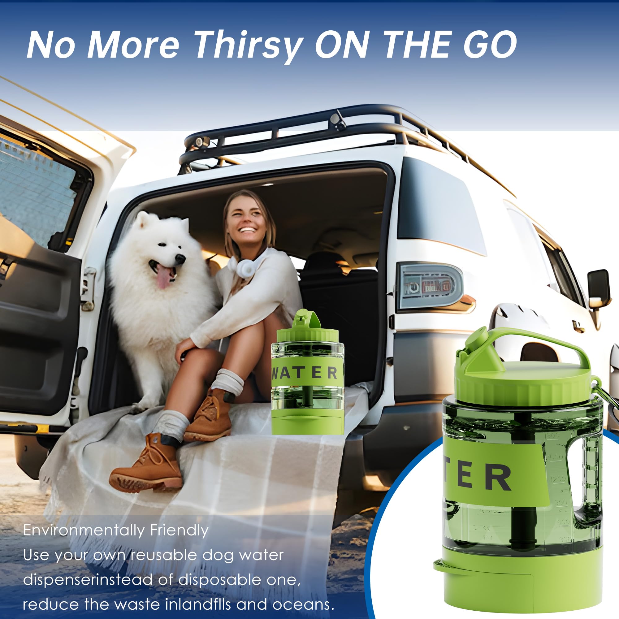 77oz Dog Water Bowl Dispenser, Dog Camping Essentials,Large Dog Travel Water Bottle with Pull-Out Drinking Bowl, Portable for Dog, Dog Beach Essentials Accessories, Car Water Bowl for Dogs, Bpa Free