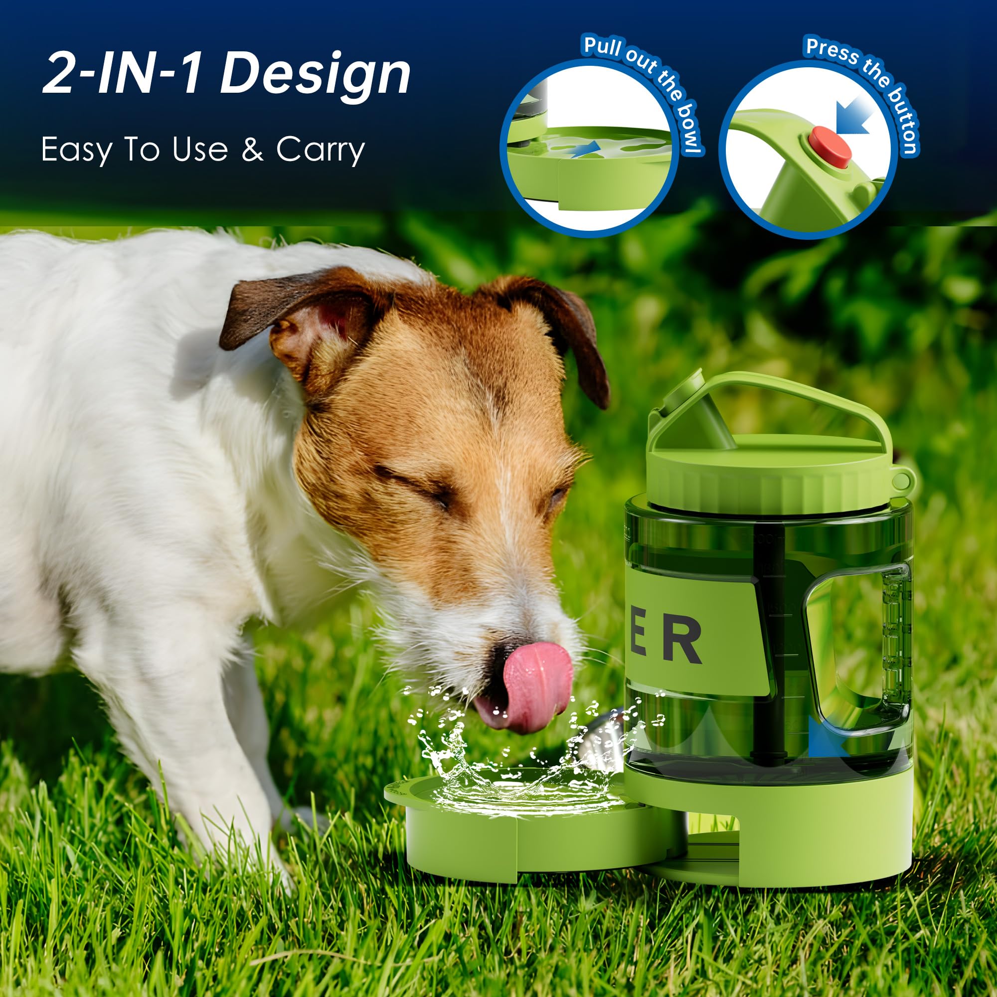 77oz Dog Water Bowl Dispenser, Dog Camping Essentials,Large Dog Travel Water Bottle with Pull-Out Drinking Bowl, Portable for Dog, Dog Beach Essentials Accessories, Car Water Bowl for Dogs, Bpa Free