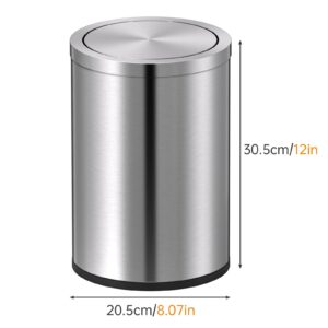 Mbillion Small Trash Can with Swing Lid 2.4 Gallons/9 Liter, Mini Trash Can with lid, Stainless Steel Cylindrical Garbage Can for Home and Office, for Ground and Desktop(Brushed Silver)